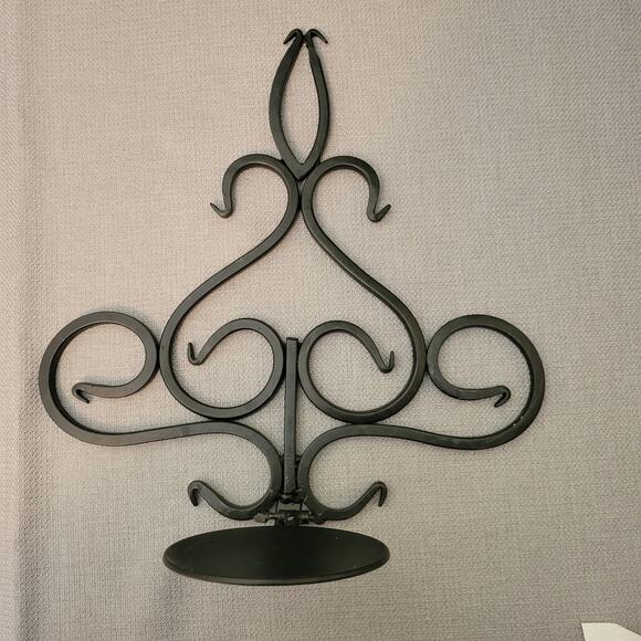 Pair Black Wrought Iron Hand Forged Pillar Candle Wall Sconces - Picture 2 of 12